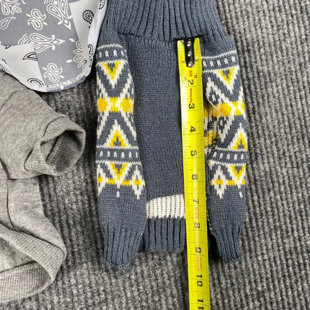 Petsin Small Pet Apparel Bundle Gray Hoodie Bandana Shirt Fair Isle Sweater 3pc